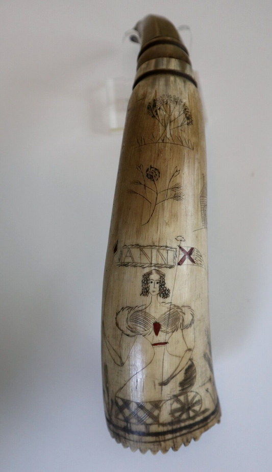 AMERICAN REVOLUTIONARY WAR NAVAL POWDER HORN W ENGRAVINGS NOT SWORD C 1775