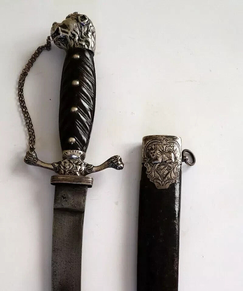 FRENCH INDIAN WAR, AMERICAN REVOLUTIONARY WAR SILVER HILT LION HEAD SWORD C 1760