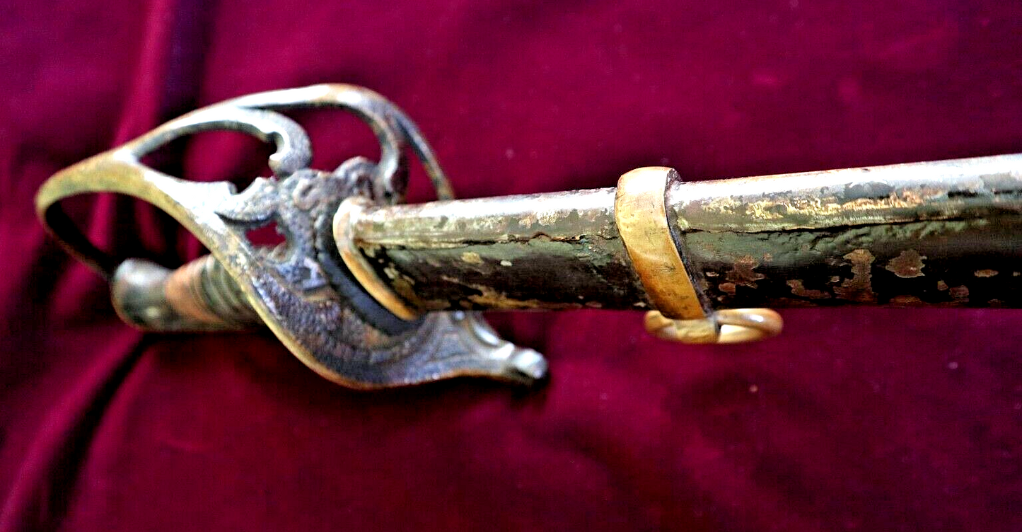 CIVIL WAR CONFEDERATE NASHVILLE PLOW WORKS CAVALRY SWORD WITH CSA ON GUARD