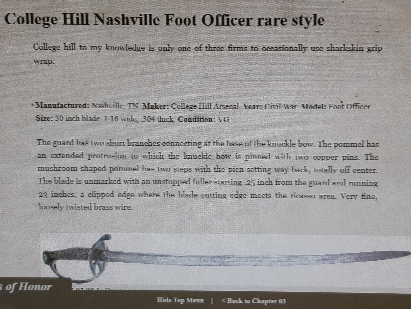 CIVIL WAR CONFEDERATE COLLEGE HILL ARSENAL FOOT OFFICER SWORD PUBLISHED HOFFMAN