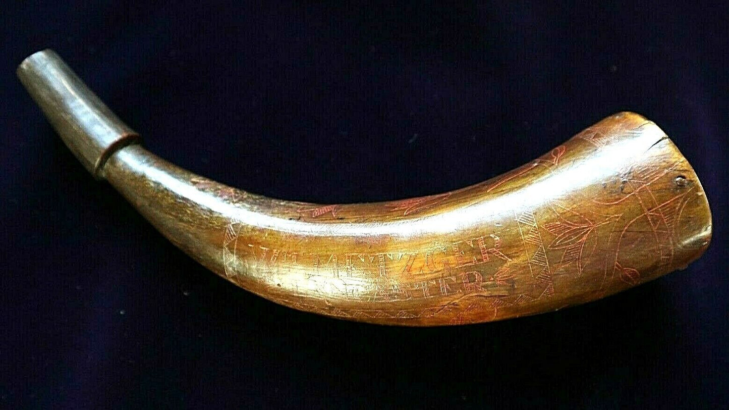 POST WAR OF 1812 POWDER HORN INSCRIBED W M METZGER LANCASTER PENNSYLVANIA C 1825