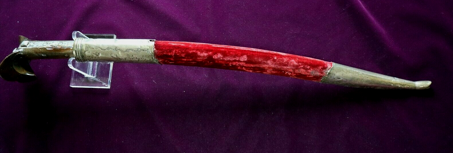 NAPOLEONIC PERIOD OTTOMAN YATAGHAN WITH SILVER MOUNTED SCABBARD DAMASCUS SWORD
