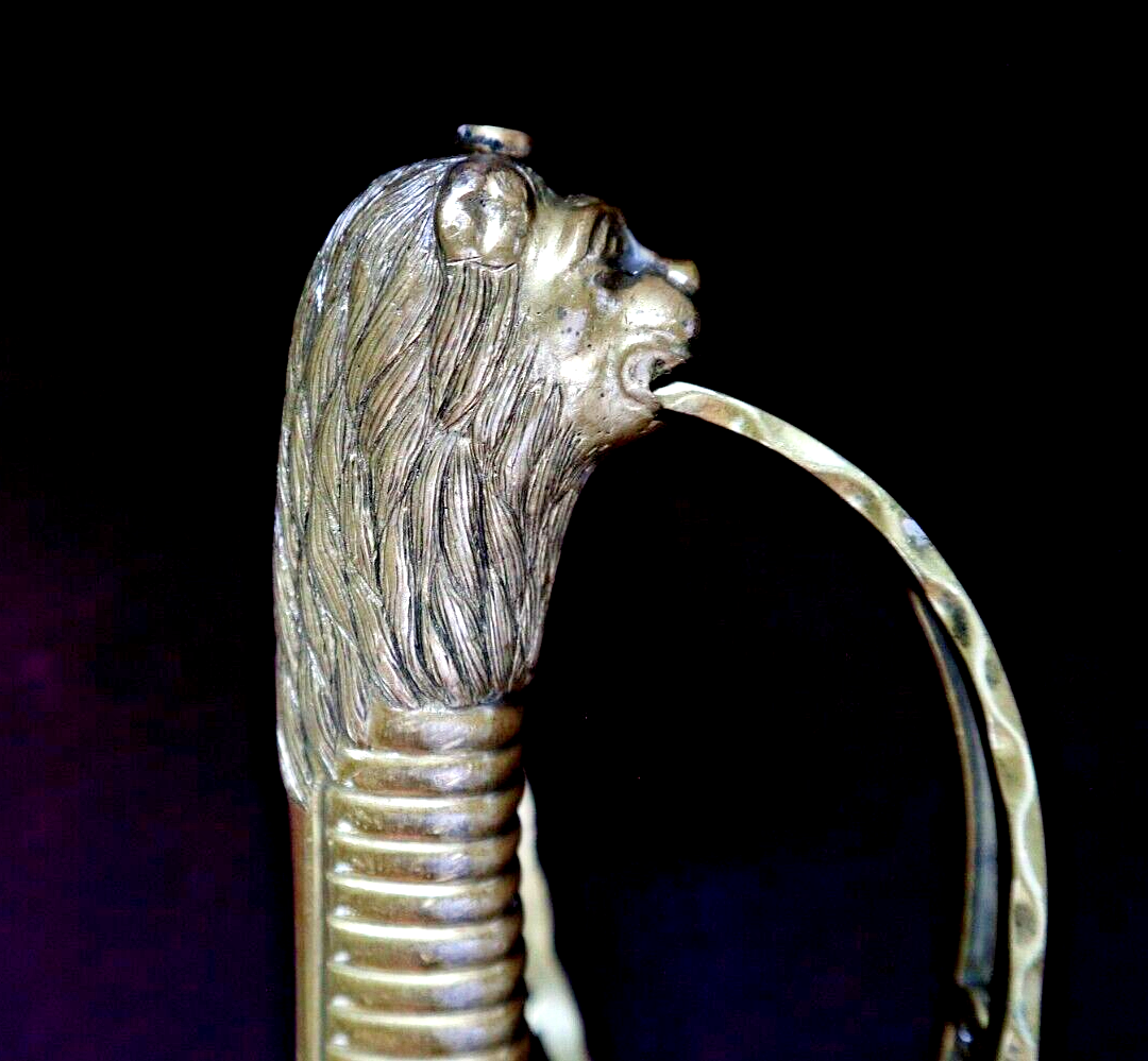 NAPOLEONIC FRENCH LION HEAD HIGH OFFICER GRAND ARMEE SWORD DAMASCUS BLADE